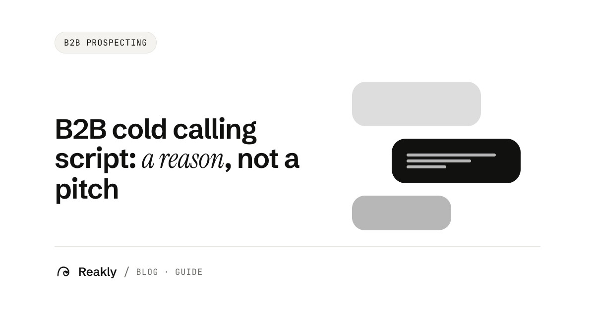 Cover of the Reakly article on B2B cold calling scripts: chat bubbles representing a phone conversation