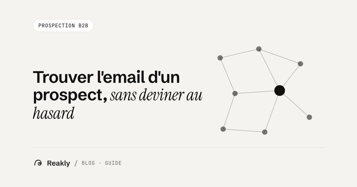 Couverture de l'article Reakly sur la recherche de l'email d'un prospect : réseau de points reliés représentant des contacts