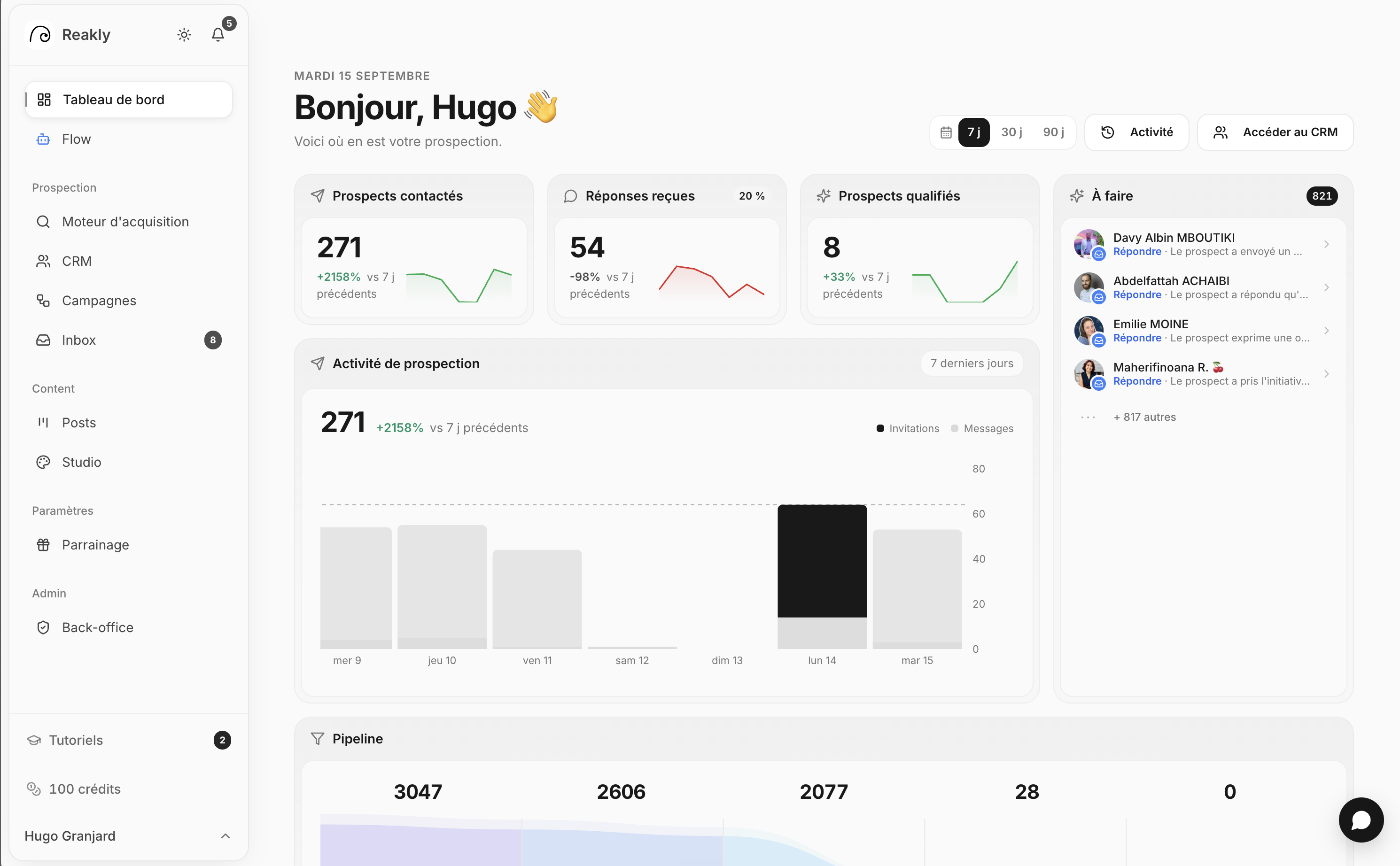 Preview of the Reakly V2 dashboard