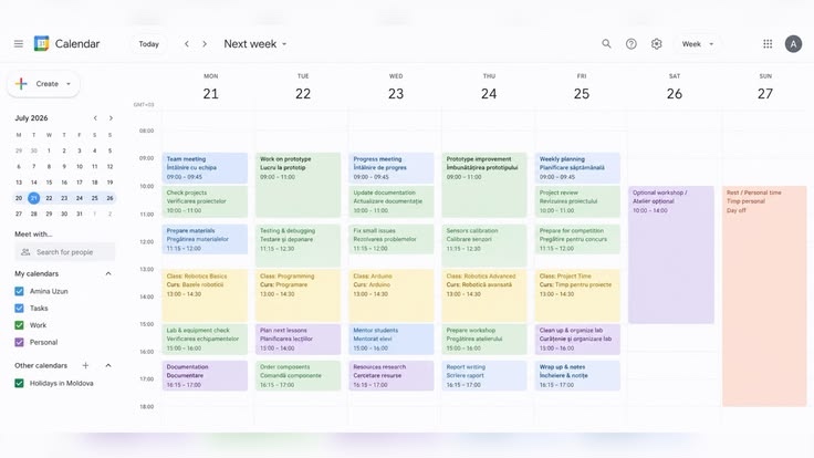 Weekly calendar filled with meetings
