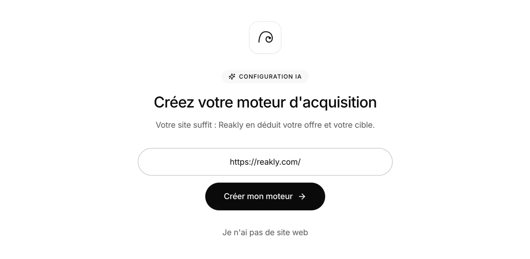Creating the acquisition engine in Reakly from the website address